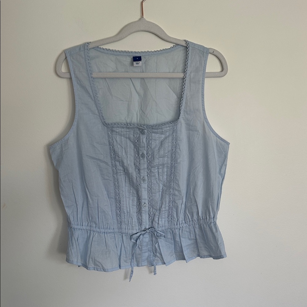 NWOT Old Navy Light Blue Sleeveless Button-Front Top with Drawstring Waist